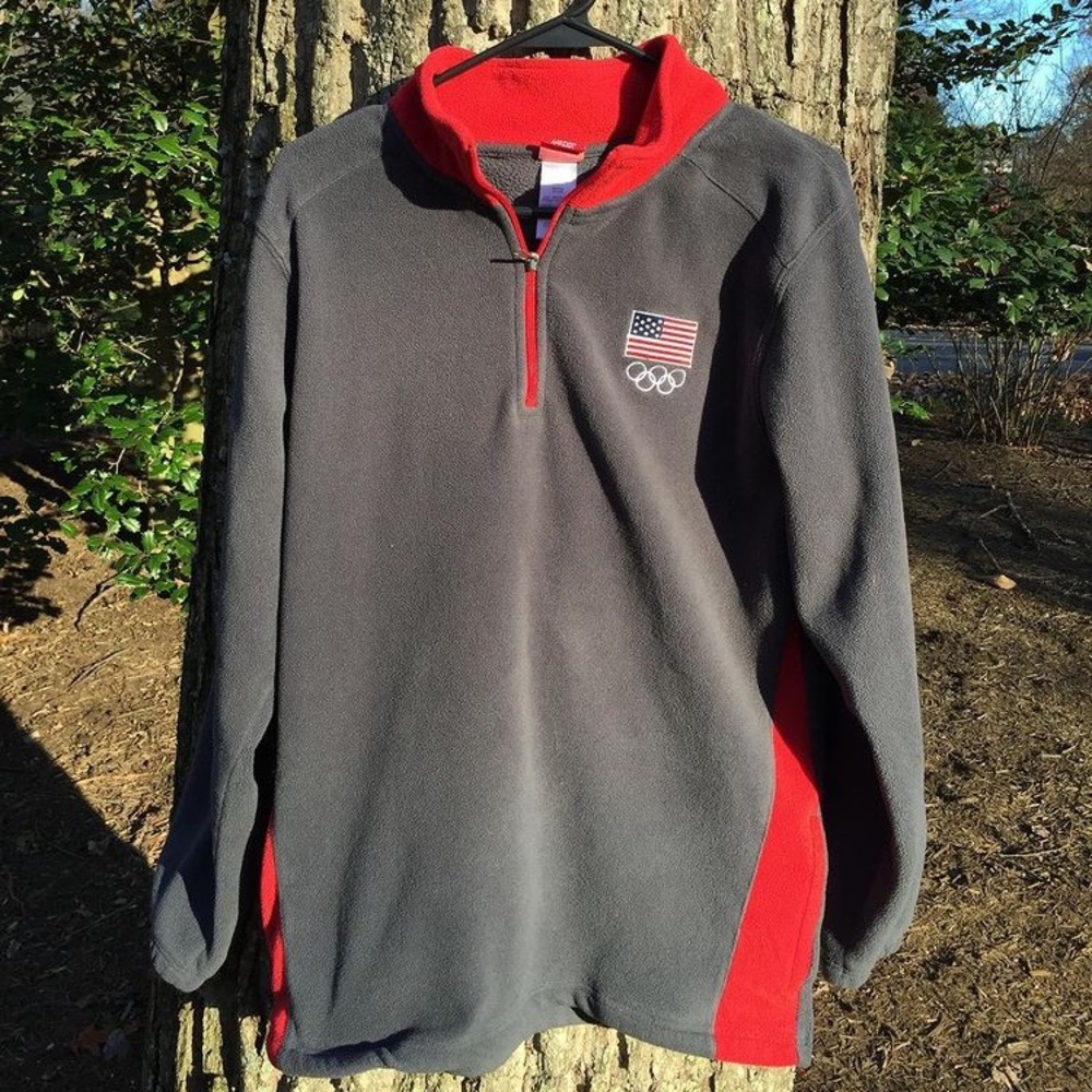Vintage Official Licensed USA Olympics Fleece 1/4 Quarter Zip Up w/Side Pockets